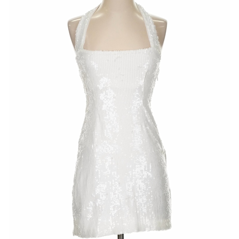 Show Me Your MuMu White Sequin Halter Mini Dress - Picture 12 of 12